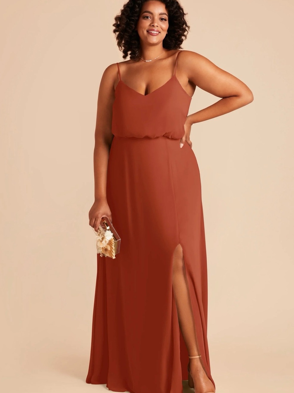 Birdy Grey Rust Spaghetti-Strap Maxi Dress with Side Slit